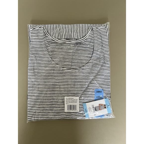 Lands End Split Hem Tank Women’s LG White / Black Stripe New In Bag - Picture 2 of 6